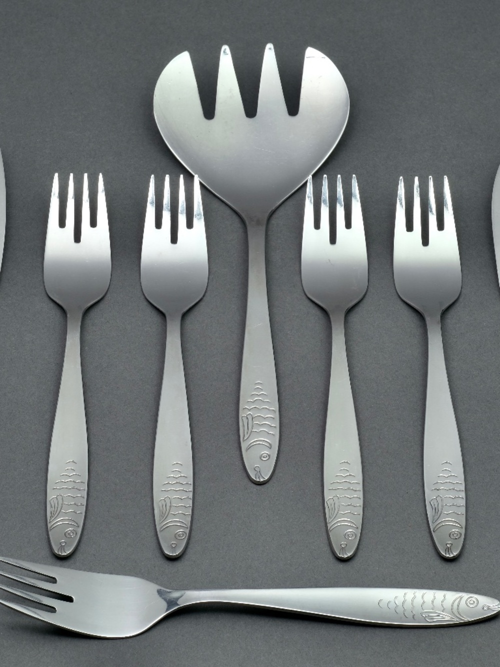 WMF Rostfrei 155 Stainless Rostfrei Engraved Fish Set of 10 Pieces